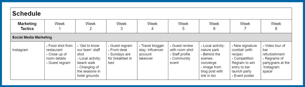 8 weeks of Instagram ideas for your hotel marketing schedule.