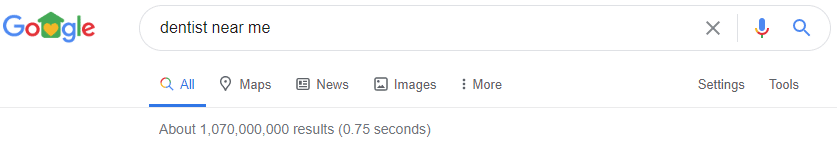 Google results when searching "dentist near me"